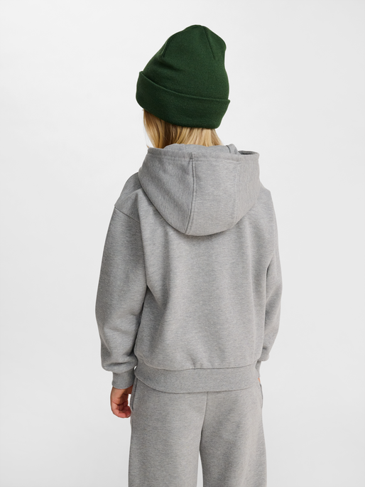 hmlJR LOOSE ZIP HOODIE BEE, GREY MELANGE, model