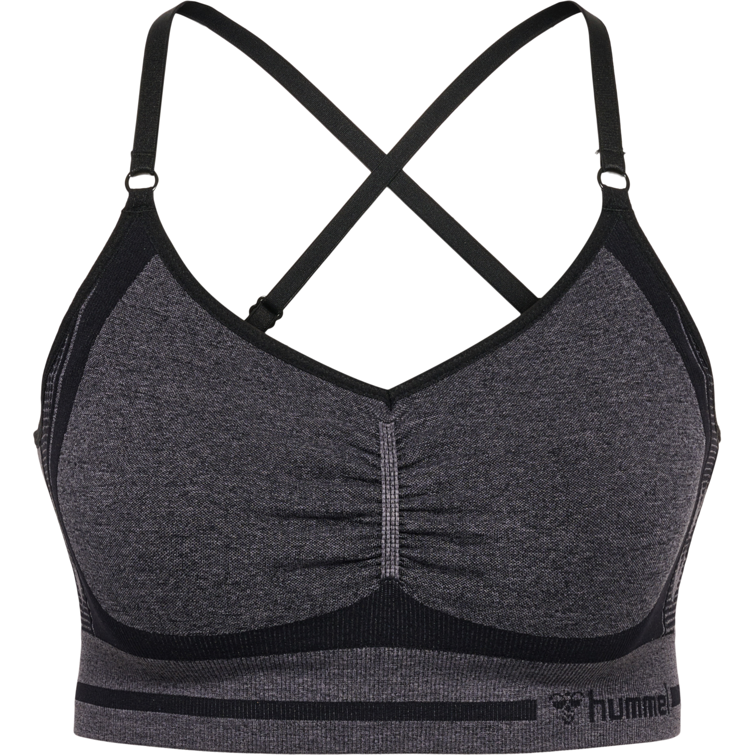hmlMT LULU SEAMLESS SCRUNCH BRA, BLACK MELANGE, packshot
