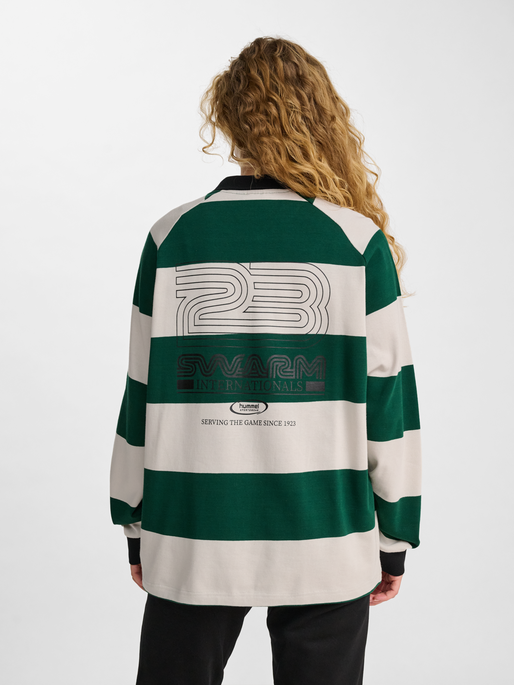 hmlLOOSE STRIPED POLO L/S, DARK GREEN, model