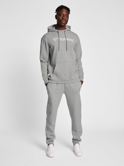 hmlMOVER COTTON HOODIE, GREY MELANGE, model