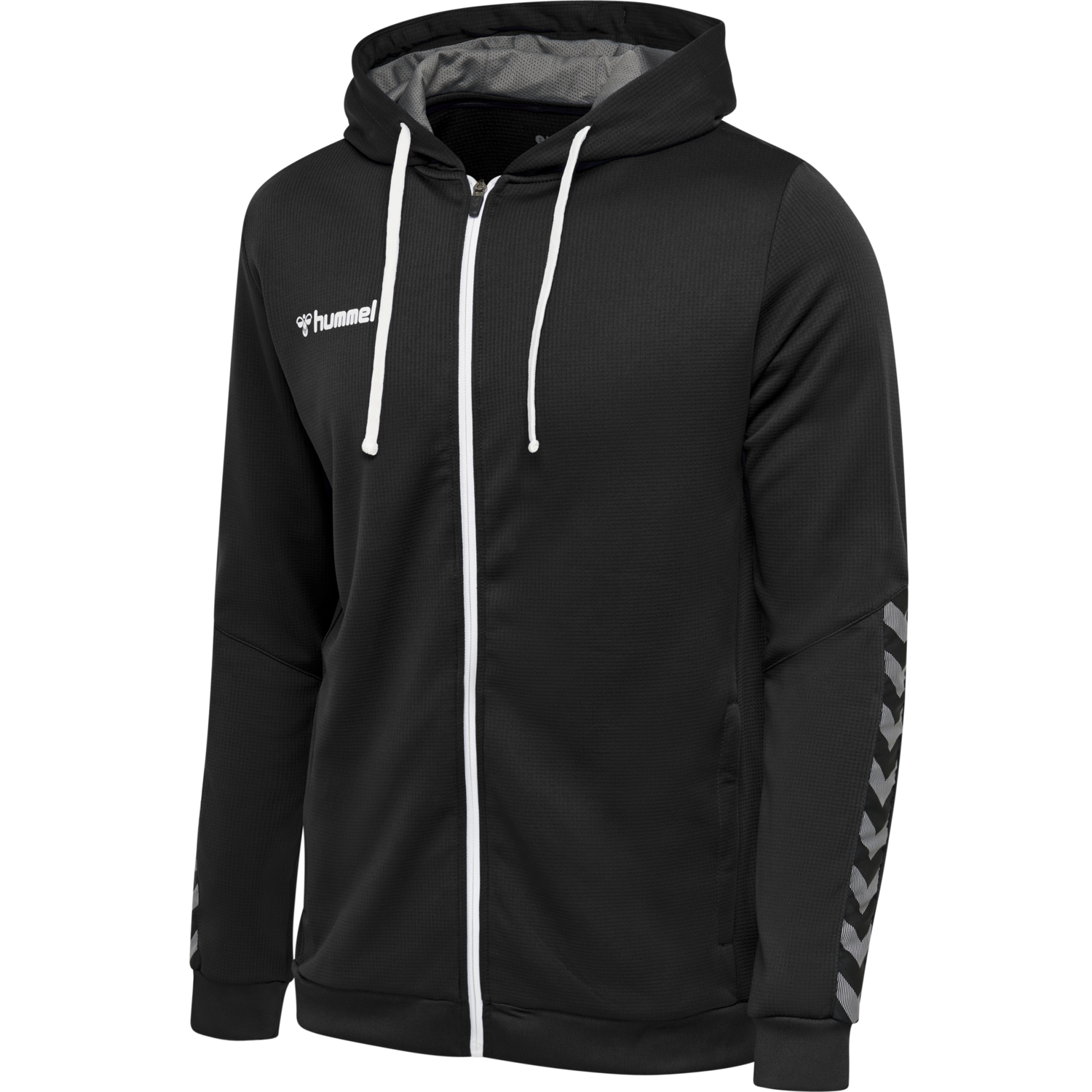 hmlAUTHENTIC POLY ZIP HOODIE, BLACK/WHITE, packshot