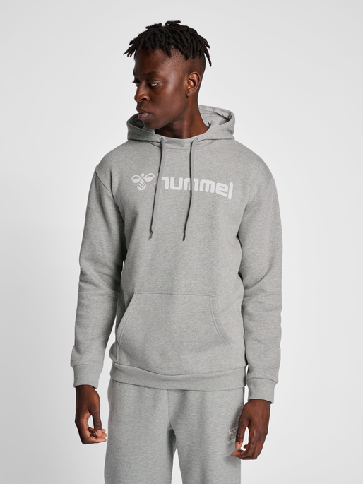 hmlMOVER COTTON HOODIE, GREY MELANGE, model